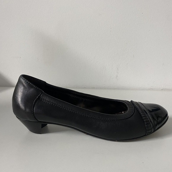 AGL Attilio Giusti Leombruni Pump Ballet Black Leather Pleated Low Heel … - Picture 2 of 6